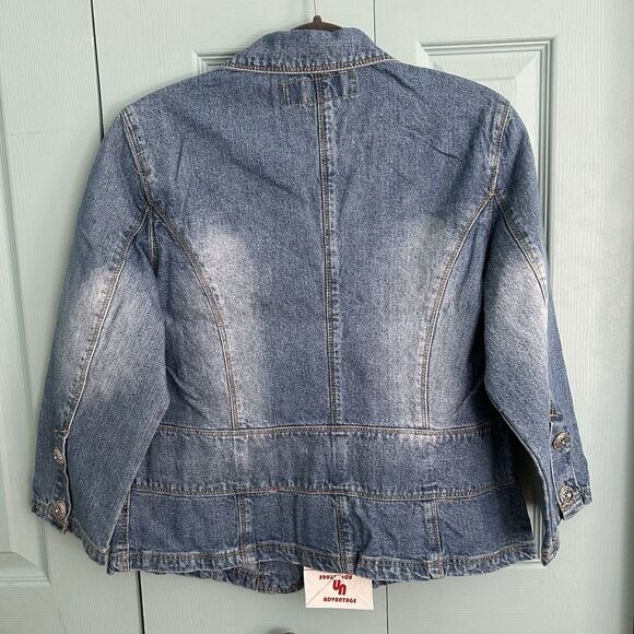 Y2K Connection 18 Womens Jean Denim Jacket Large Floral Embroidery Light Wash - Picture 11 of 13